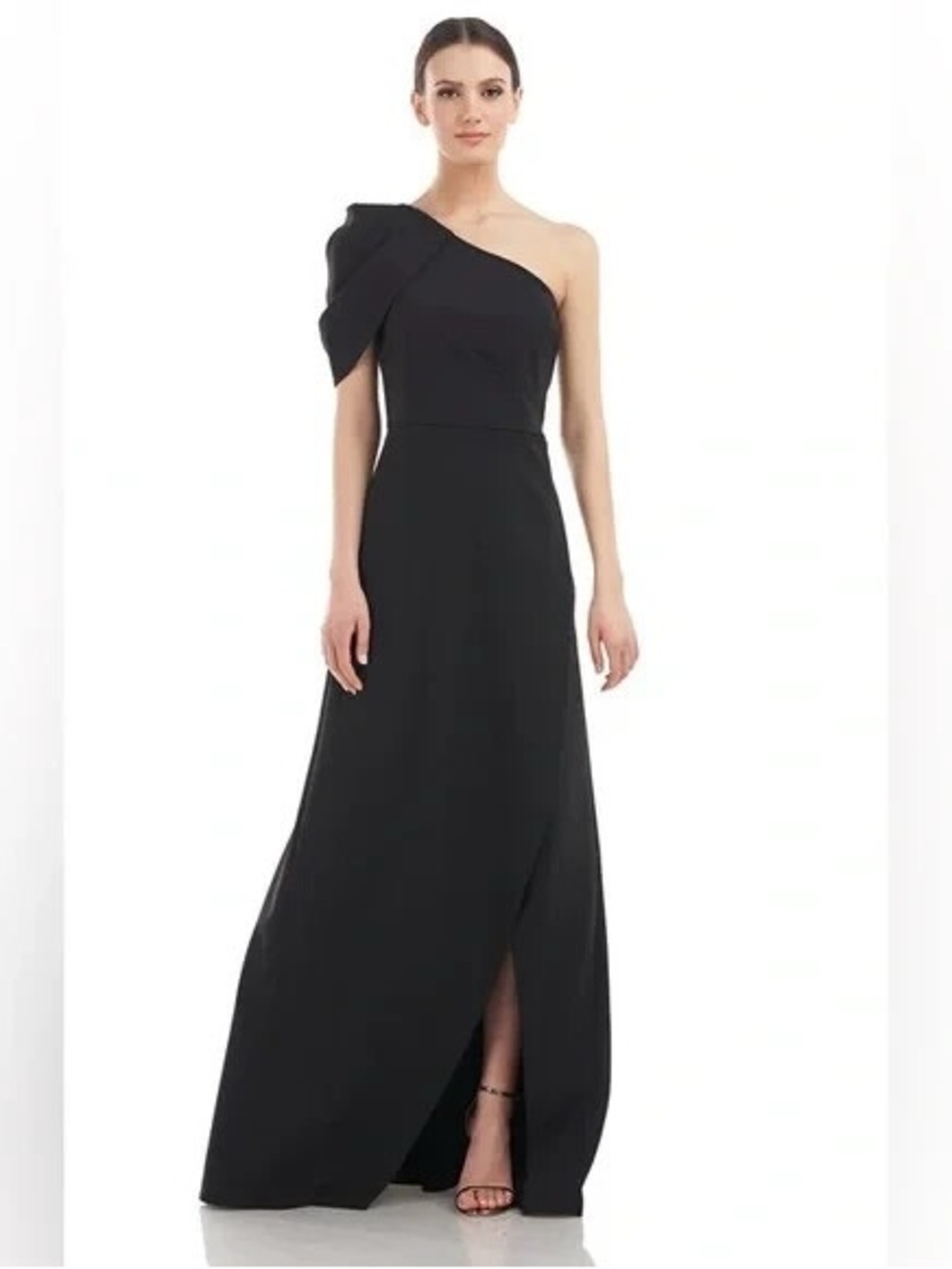 Kay Unger Black One-Shoulder Evening Gown